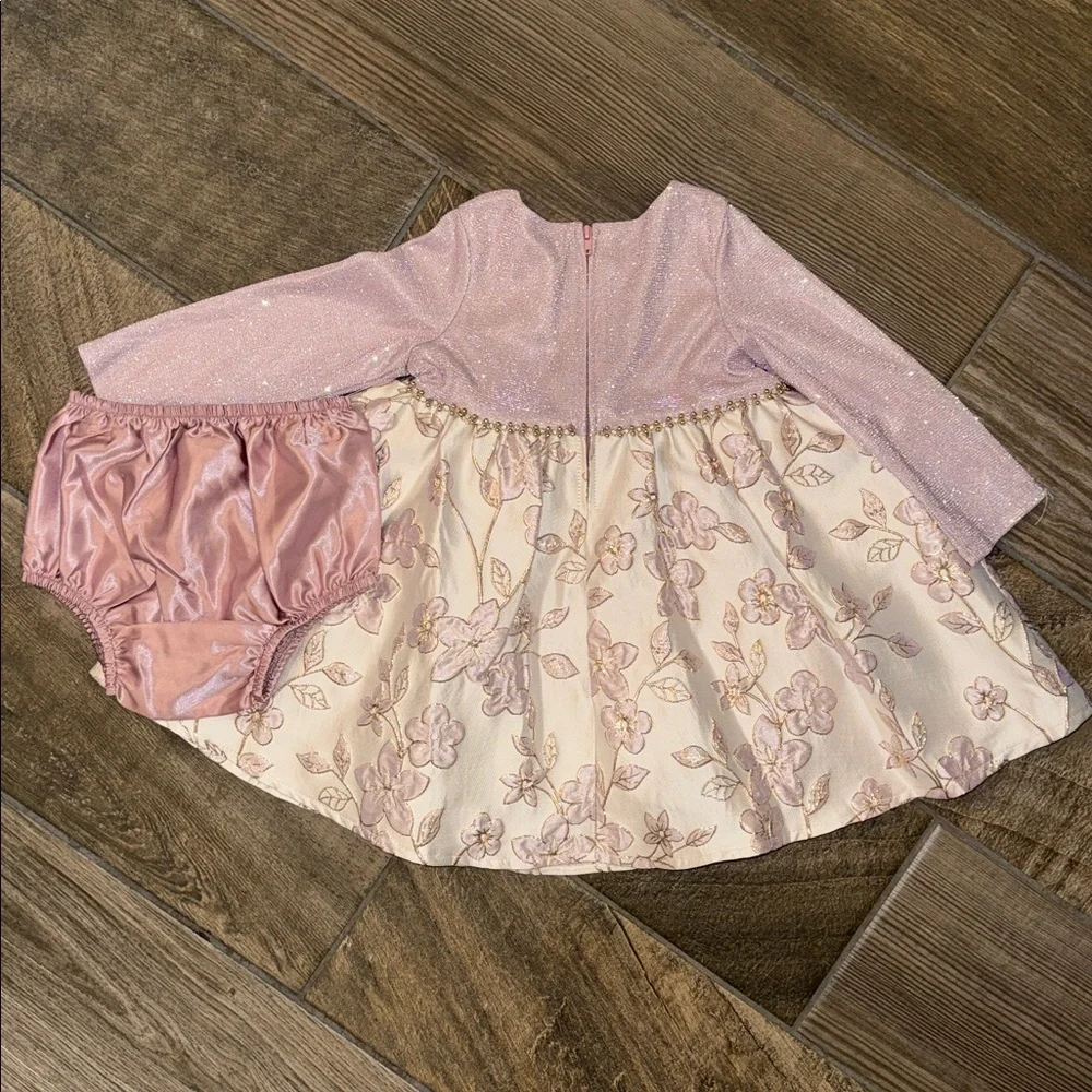 Rare Editions Mauve Floral Jacquard Holiday Party Dress 24M NWT Wedding
